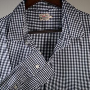 Faherty Brand Mens XXL Movement Gingham Shirt Navy White Stretch MWU2266